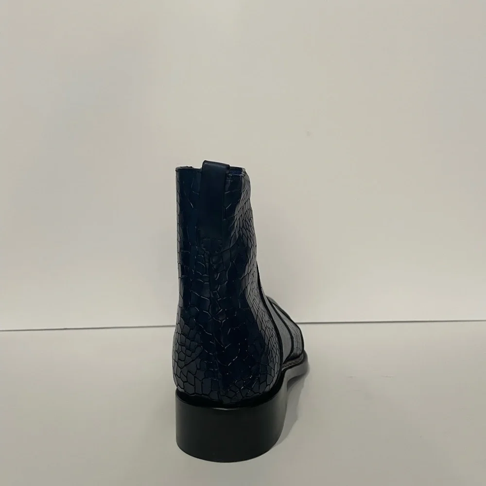 Emilio Franco boot navy Point toe leather calf croc/snake print